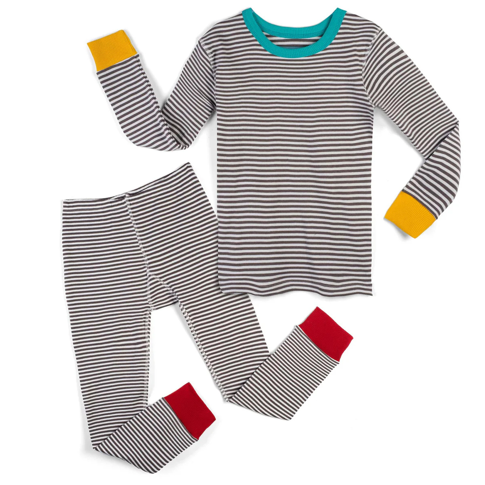 Mightly Unisex Gray Stripe 2-piece Pajamas size: 2-5T